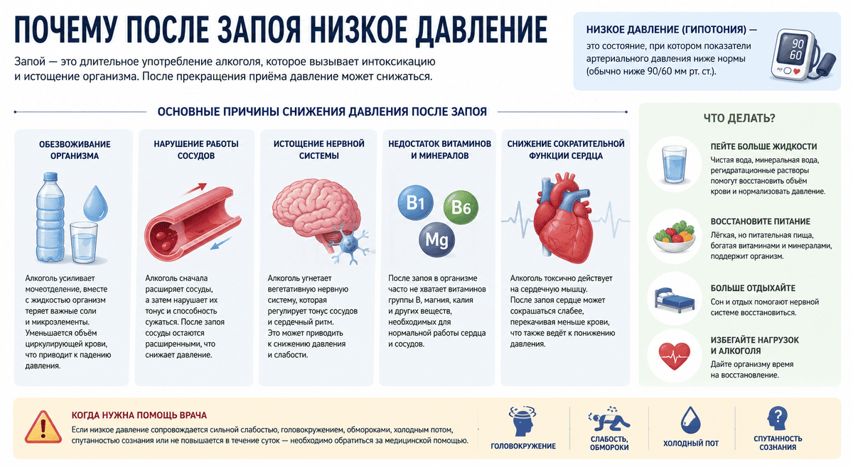Почему после запоя низкое давление